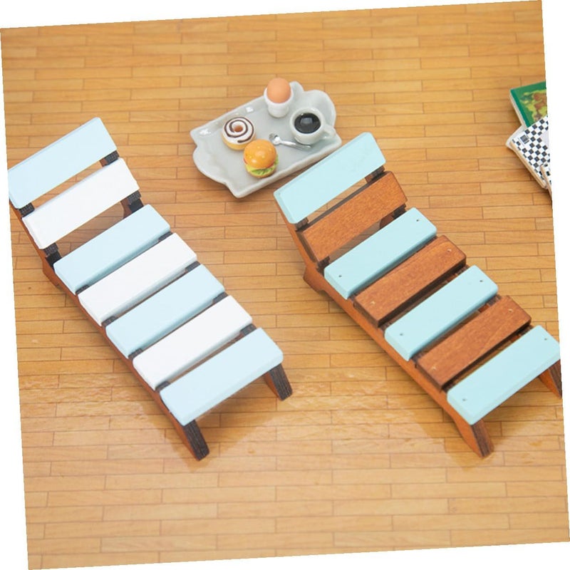 Wood Miniature Beach Lounger Chair Ornament for Home Decor Landscape Craft - Image 4
