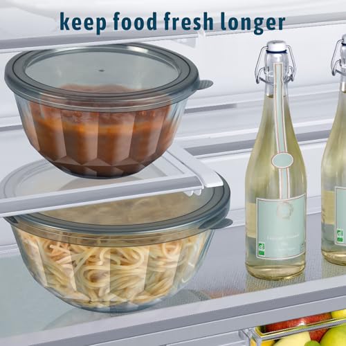Freshmage أطقم أطباق خلط مع أغطية محكمة، 5 عبوات من الزجاج السميك للأطباق المتداخلة للطبخ، تحضير الوجبات، خالية من BPA، آمنة في غسالة الصحون، 0.5/0.8/1.6/2.7/4.4 كوارت - Image 4