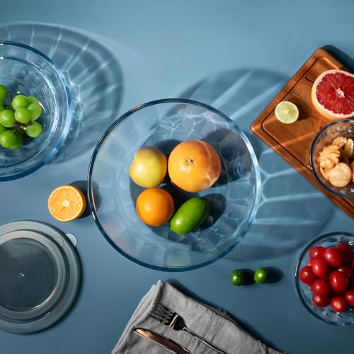 Freshmage أطقم أطباق خلط مع أغطية محكمة، 5 عبوات من الزجاج السميك للأطباق المتداخلة للطبخ، تحضير الوجبات، خالية من BPA، آمنة في غسالة الصحون، 0.5/0.8/1.6/2.7/4.4 كوارت - Image 5