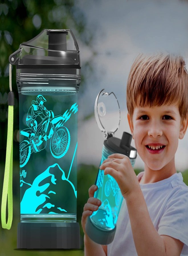 Ammonite Kids Motorcycle Water Bottle with 3D Glowing Dirt bike LED Light - 14 OZ Tritan BPA Free - Creative Motocross Gift Ideal for Children Boys Sports School Outdoor Camping Picnic Travel - Image 2