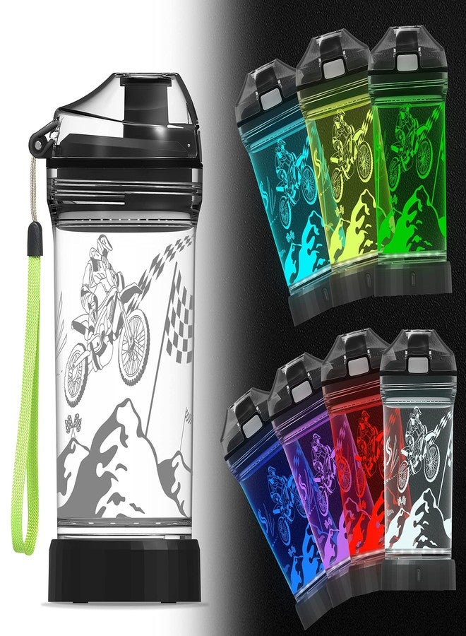 Ammonite Kids Motorcycle Water Bottle with 3D Glowing Dirt bike LED Light - 14 OZ Tritan BPA Free - Creative Motocross Gift Ideal for Children Boys Sports School Outdoor Camping Picnic Travel - Image 1
