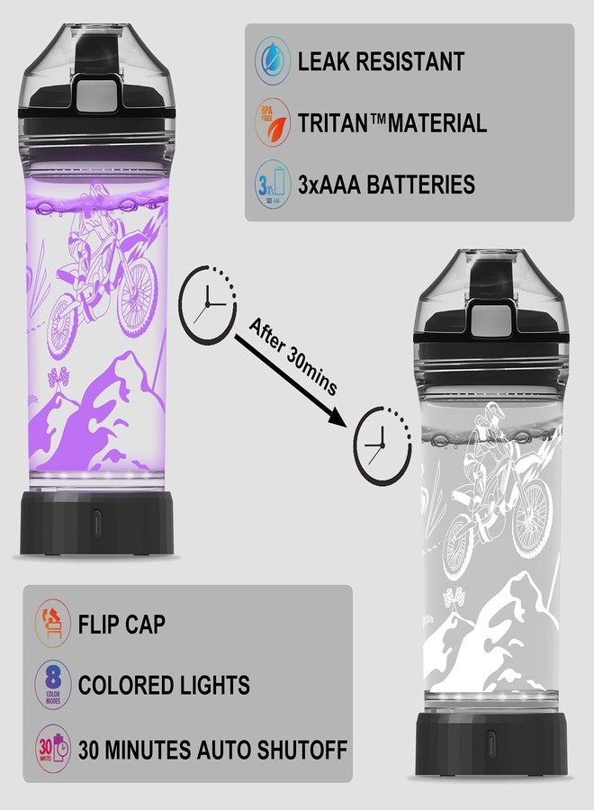 Ammonite Kids Motorcycle Water Bottle with 3D Glowing Dirt bike LED Light - 14 OZ Tritan BPA Free - Creative Motocross Gift Ideal for Children Boys Sports School Outdoor Camping Picnic Travel - Image 3