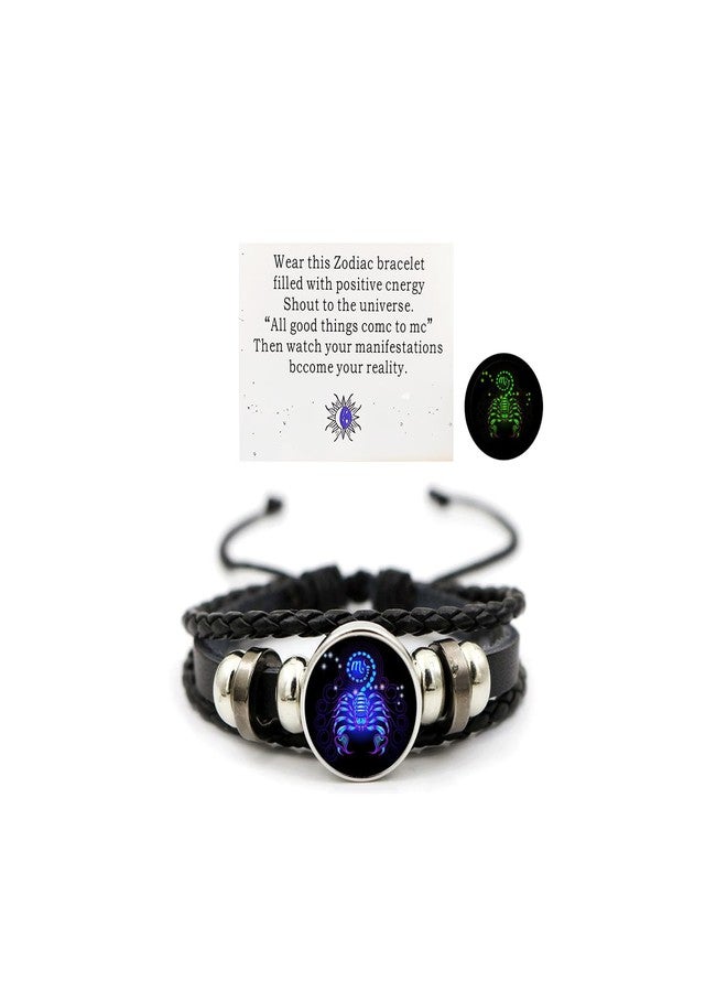Aktully Scorpio Zodiac Signs Spirit Bracelet, Adjustable 12 Constellation Bracelet, Multilayer Black Leather Bracelets, Birthday Jewelry Gifts for Women Men - Image 1