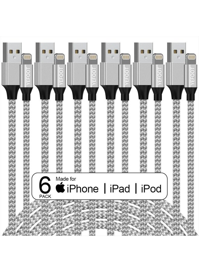 YEFOOT [Apple MFi Certified] 6Pack[3/3/6/6/6/10ft] iPhone Charger Lightning Cable Compatible iPhone 14ProMax/14Pro/14/14Plus/13Pro/13/12Pro/12/11 and More-Silver&White - Image 1