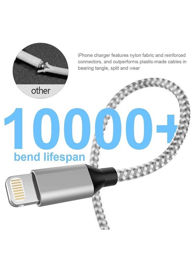 YEFOOT [Apple MFi Certified] 6Pack[3/3/6/6/6/10ft] iPhone Charger Lightning Cable Compatible iPhone 14ProMax/14Pro/14/14Plus/13Pro/13/12Pro/12/11 and More-Silver&White - Image 2