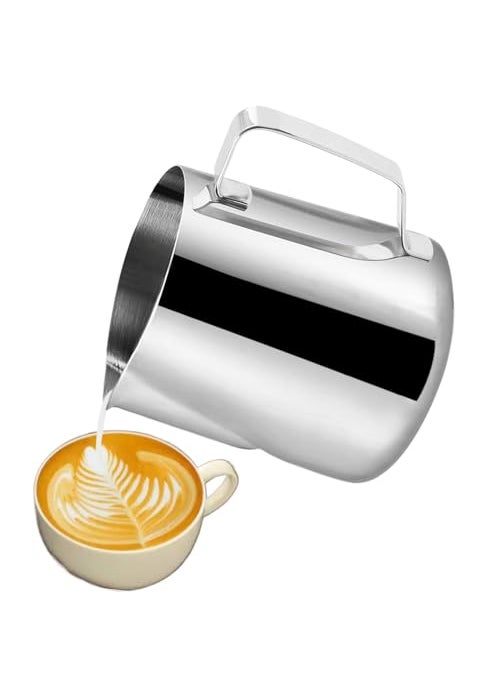 CACAKEE CACAKEE Milk Frothing Pitcher Stainless Steel Espresso Steaming Pitchers Coffee Milk Frother Jug Cup for Espresso Machines Cappuccino Latte Art Silver 5 OZ  150ML 