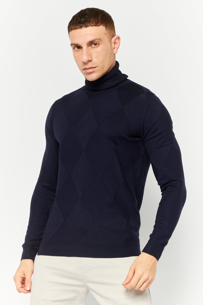 Sorbino Men Mock Neck Long Sleeves Heather Sweatshirt, Navy - Image 1