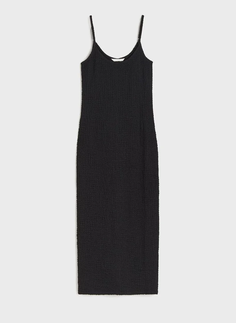 H&M Textured Black Midi Dress