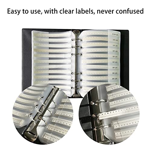 Easyscen 0201 SMD Resistor Sample Book 170 Values Resistor Kit 50 Each 1% Accuracy in Storage Book Case, SMT Resistors Electronic Components Assortment Folder Sample Kit Book Black (Resistor-0201) - Image 3