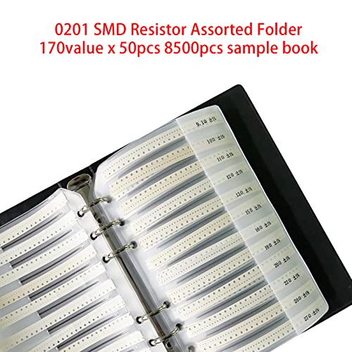 Easyscen 0201 SMD Resistor Sample Book 170 Values Resistor Kit 50 Each 1% Accuracy in Storage Book Case, SMT Resistors Electronic Components Assortment Folder Sample Kit Book Black (Resistor-0201) - Image 2