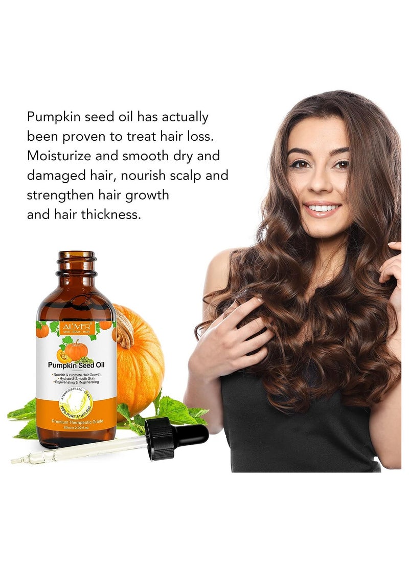 ALIVER - Pumpkin Seed Oil Serum for Hair Growth Carrier Oil for Face Nails Body Skin Ideal for Aromatherapy and Massage Base Oil 60ML - Image 1
