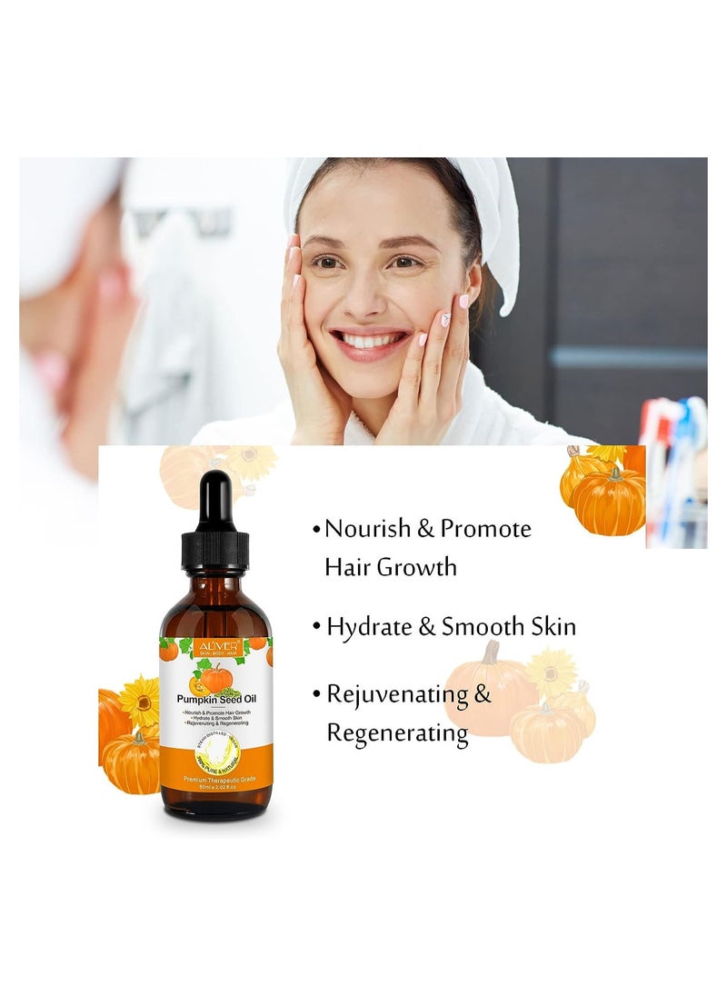 ALIVER - Pumpkin Seed Oil Serum for Hair Growth Carrier Oil for Face Nails Body Skin Ideal for Aromatherapy and Massage Base Oil 60ML - Image 1