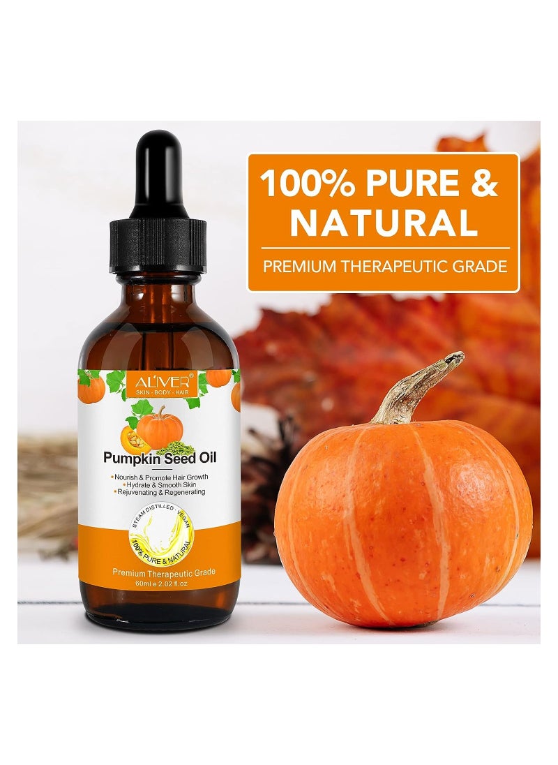 ALIVER - Pumpkin Seed Oil Serum for Hair Growth Carrier Oil for Face Nails Body Skin Ideal for Aromatherapy and Massage Base Oil 60ML - Image 1