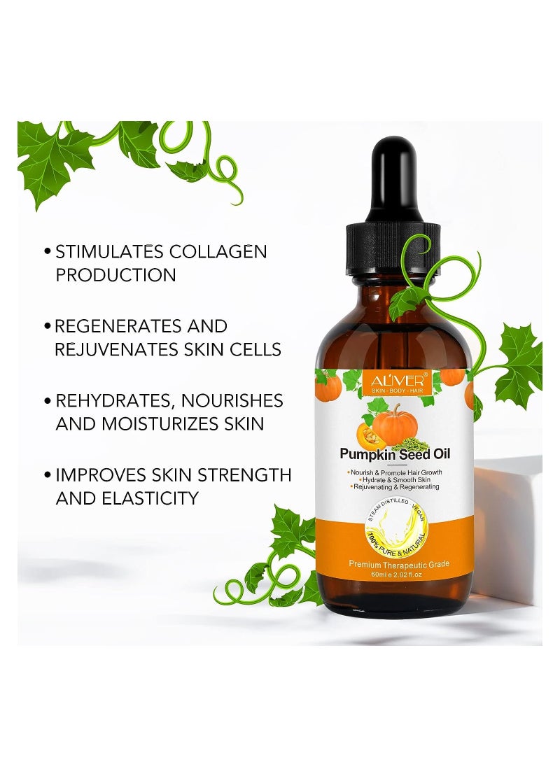 ALIVER - Pumpkin Seed Oil Serum for Hair Growth Carrier Oil for Face Nails Body Skin Ideal for Aromatherapy and Massage Base Oil 60ML - Image 1