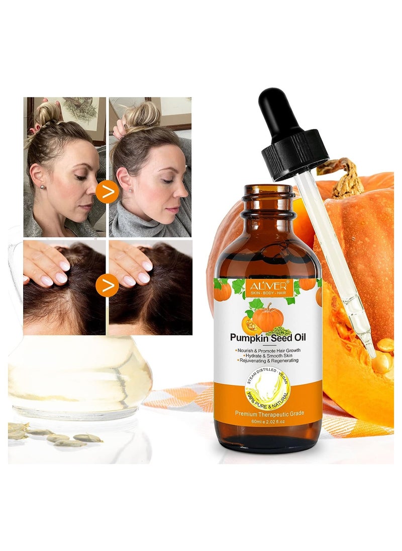 ALIVER - Pumpkin Seed Oil Serum for Hair Growth Carrier Oil for Face Nails Body Skin Ideal for Aromatherapy and Massage Base Oil 60ML - Image 1