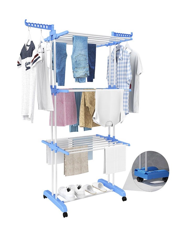 GoldenLike  رف تجفيف الملابس، حامل تجفيف الملابس القابل للطي، رف تجفيف الملابس المكون من 4 طبقات من الفولاذ المقاوم للصدأ، رف غسيل الملابس مناسب للاستخدام الداخلي والخارجي - Image 3