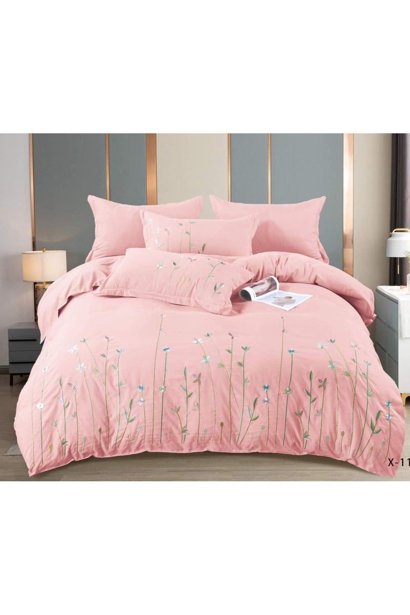 Comfy 6Pc UltraSoft Cotton King Size Floral Embroidered Pink Comforter Set