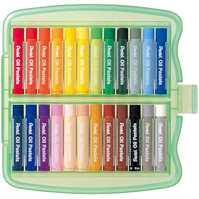 Pentel LARGE STICK OIL PASTELS 24-PIECES SET IN PP CASE, GREEN - Image 1