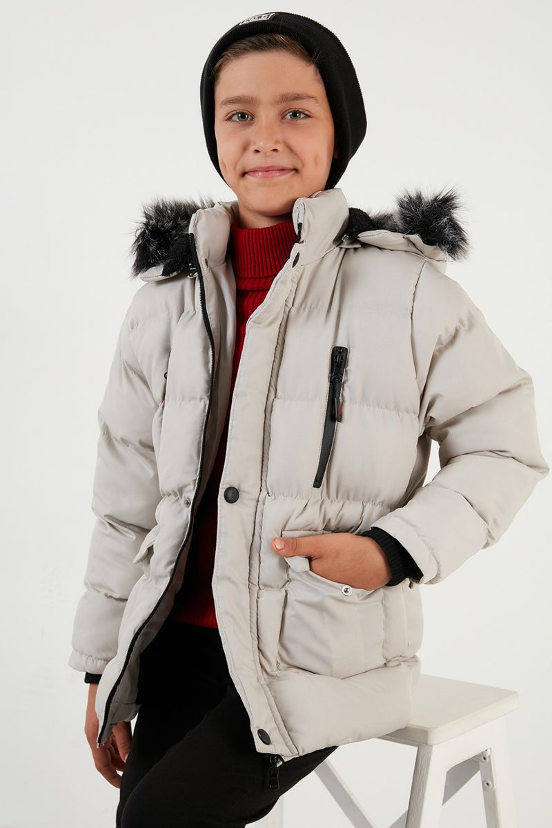 Lela Plush Lined Removable Hooded Winter Coat with Pockets Boys' Coat 5760022  - Image 1