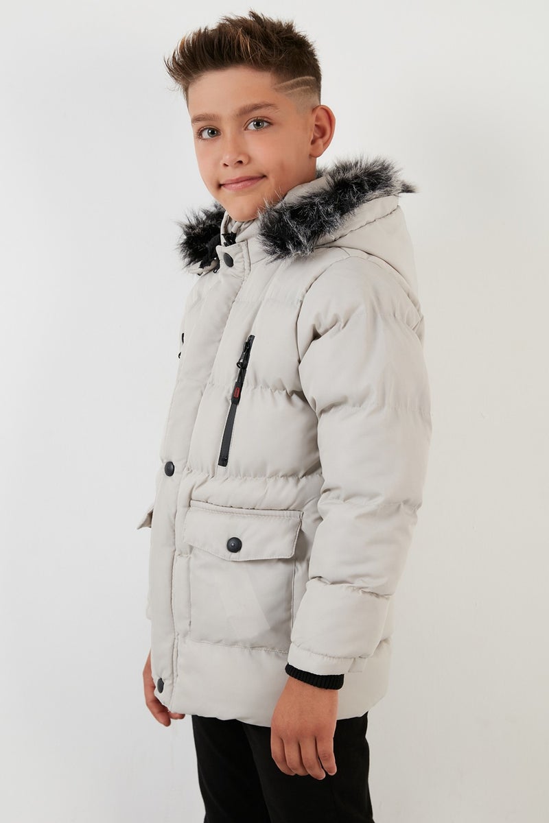 Lela Plush Lined Removable Hooded Winter Coat with Pockets Boys' Coat 5760022  - Image 2