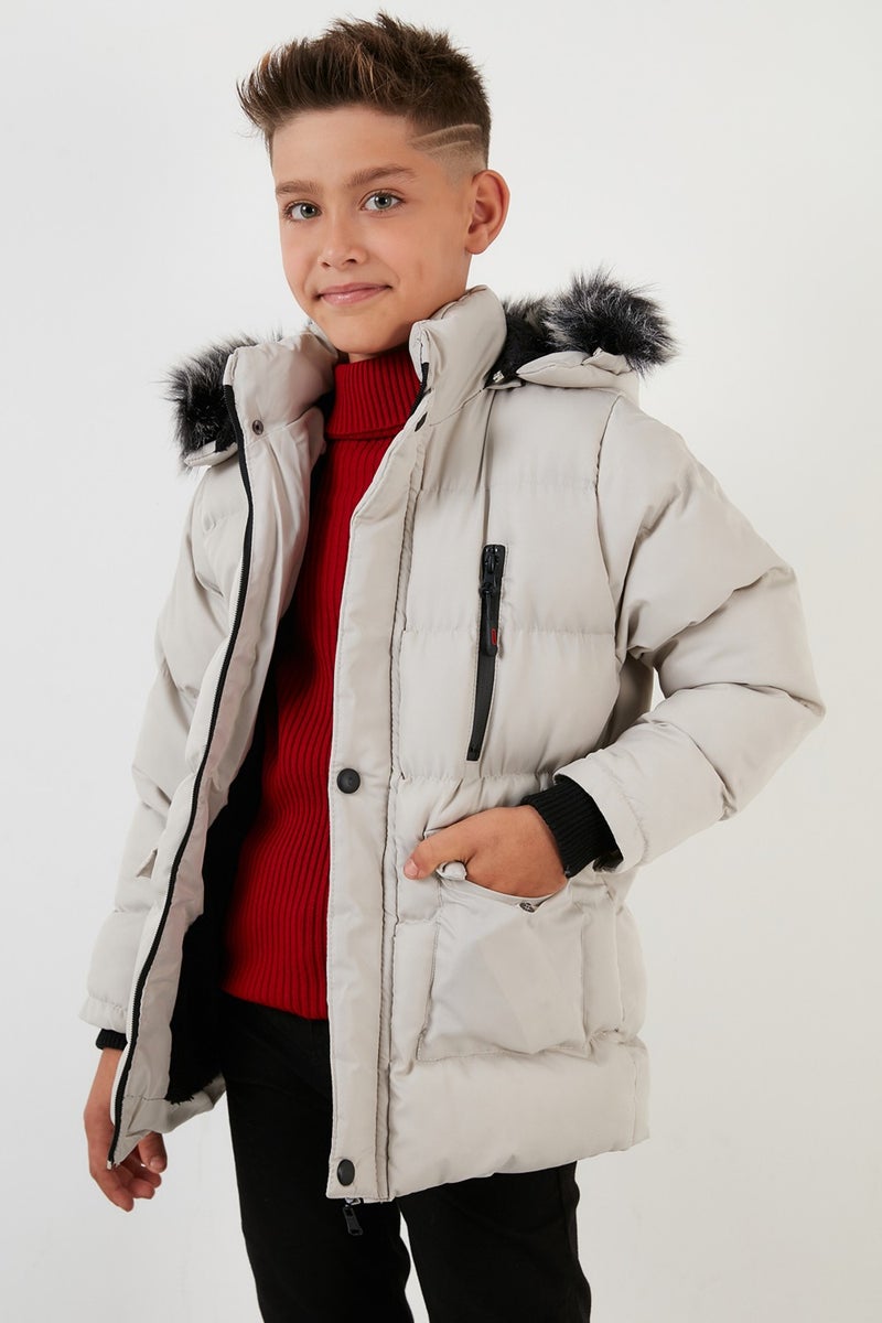 Lela Plush Lined Removable Hooded Winter Coat with Pockets Boys' Coat 5760022  - Image 3