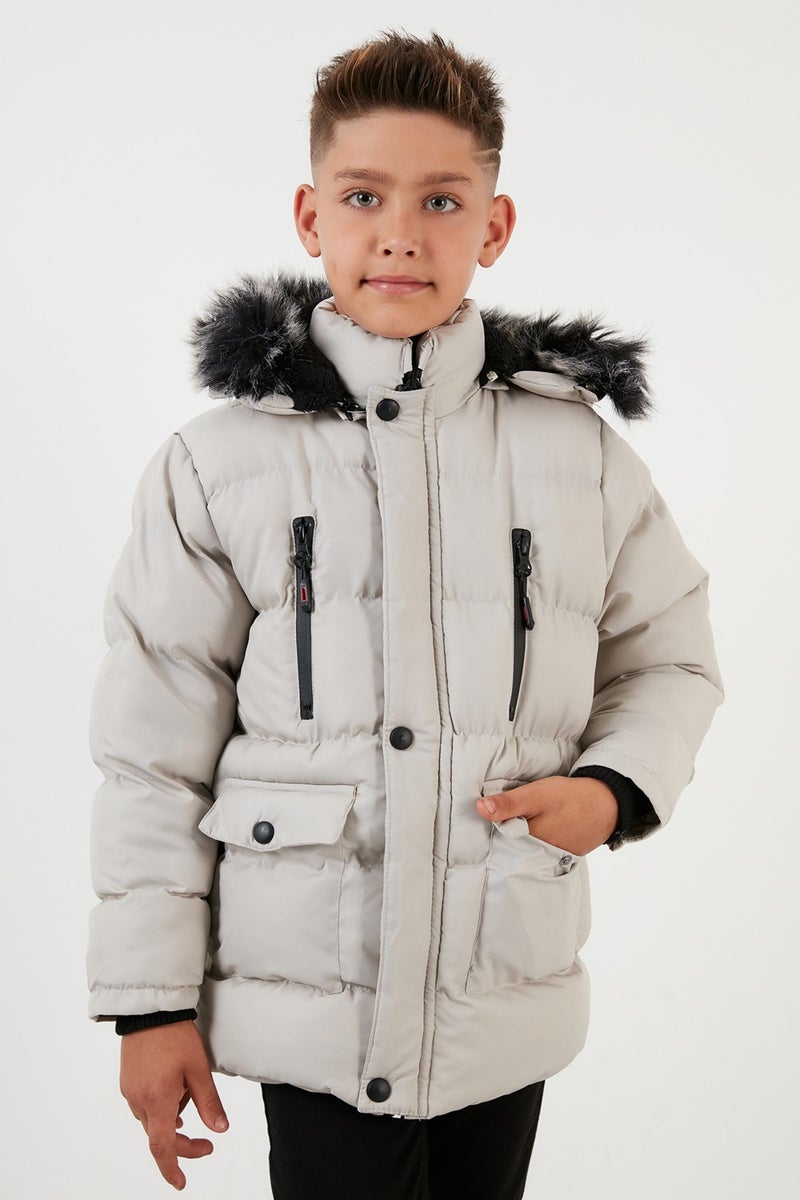 Lela Plush Lined Removable Hooded Winter Coat with Pockets Boys' Coat 5760022  - Image 4