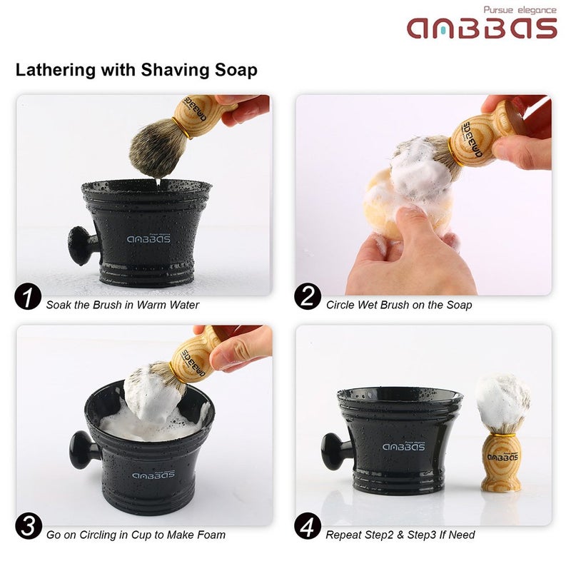 Anbbas Badger Hair Shaving Brush with Wood Handle,Goat Milk Shaving Soap 100g,Stainless Steel Shaving Stand and 2 Layers Shaving Bowl Perfect for Men Gift - Image 5