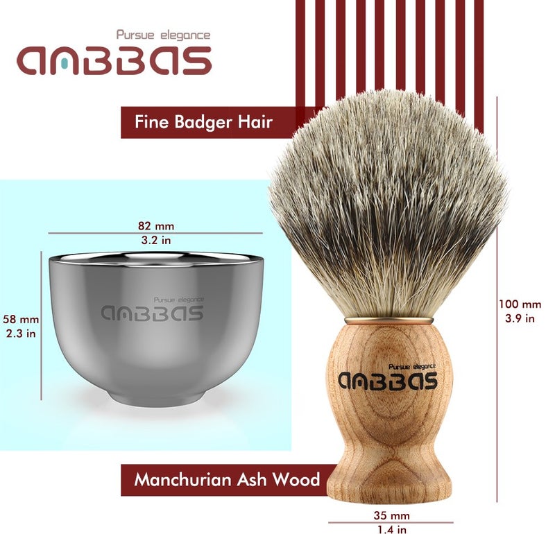 Anbbas Badger Hair Shaving Brush with Wood Handle,Goat Milk Shaving Soap 100g,Stainless Steel Shaving Stand and 2 Layers Shaving Bowl Perfect for Men Gift - Image 3