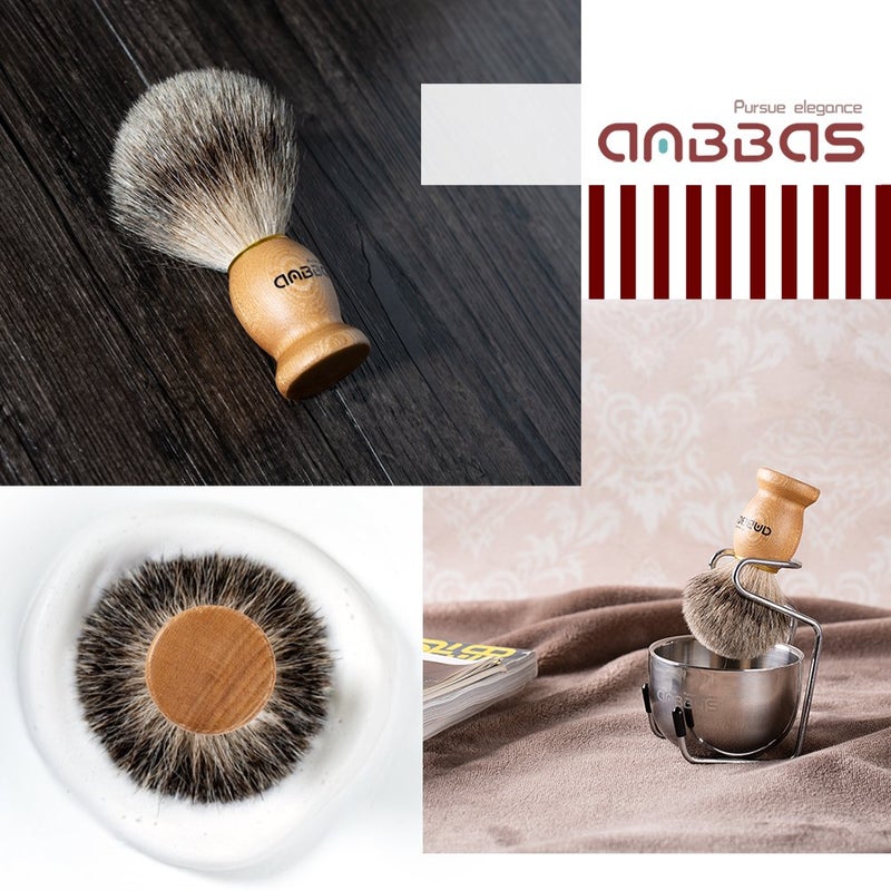 Anbbas Badger Hair Shaving Brush with Wood Handle,Goat Milk Shaving Soap 100g,Stainless Steel Shaving Stand and 2 Layers Shaving Bowl Perfect for Men Gift - Image 2