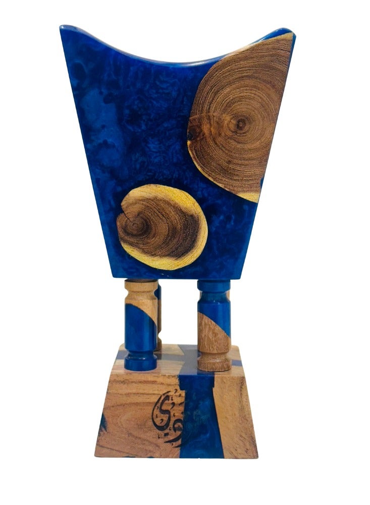 أودي مبخرة فاخرة من راتنج العود والخشب الصلب – مبخرة زرقاء يدوية بطول 9 إنش لحرق العود والبخور واللبان – مبخرة ديكورية مميزة للمنزل، المكتب، المجلس والهدايا - Image 1