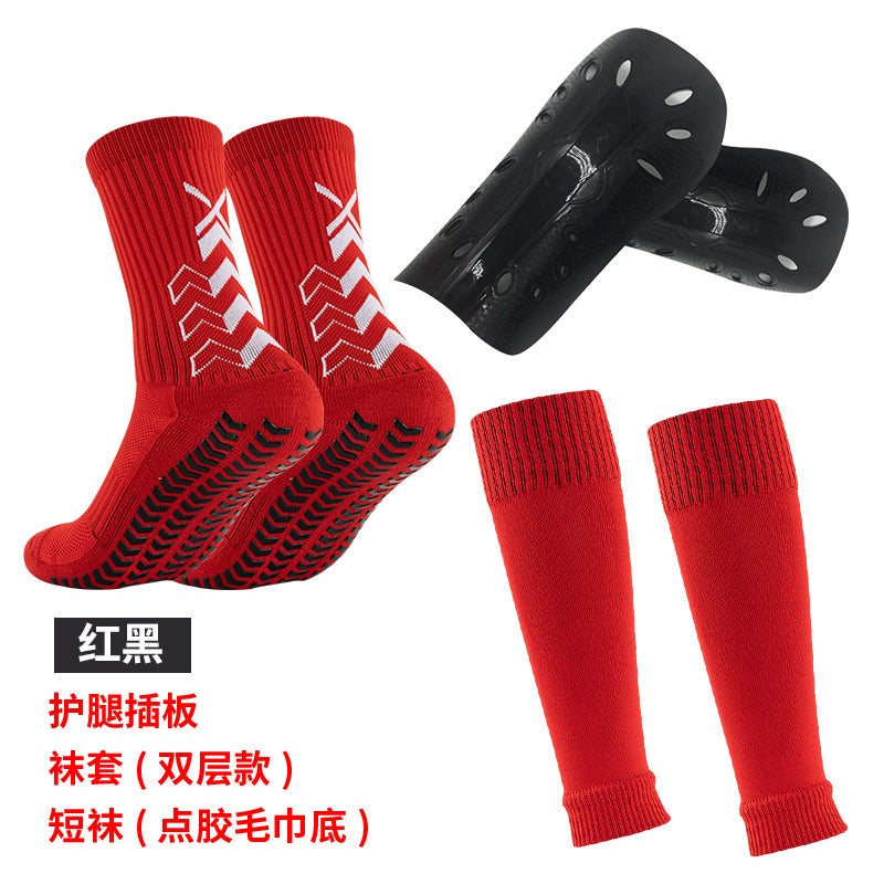 Generic Amazon cross-border dispensing football socks mid-calf elastic socks sports protective baffle Stadium equipment suit wholesale Red socks + socks + black flapper