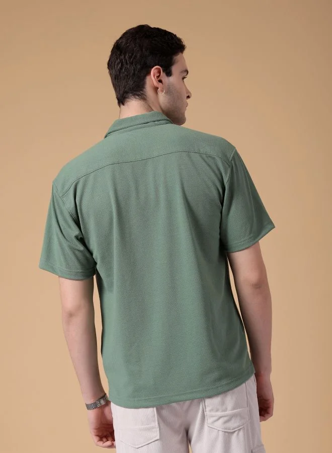 The Indian Garage Co Men Relaxed Fit Self Design Half Sleeves Cuban Collar Street Wear Shirt