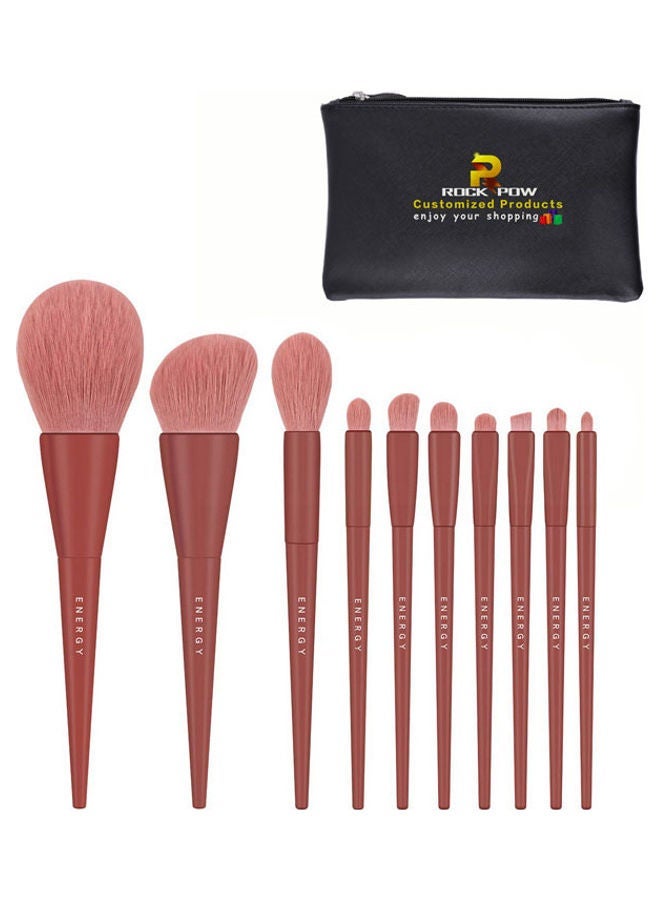 Captaintech 10 Pcs Professional Makeup Brushes Red - Image 1