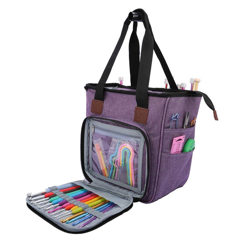 Coopay Coopay Yarn Bag Knitting Tote Bag Portable Yarn Tote Organizer Sewing Basket for Crochet Hook Set Knitting Needles Crocheting Project Skein and Sewing Supplies  No AccessoriesElegant Purple 
