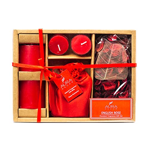 AURA DECOR AuraDecor Wax Candle Gift Set || Air Freshener || Pillar Candle || Potpourri || Acrylic Tealight Candles || Gift Set || Tealight Candles|| Aromatherapy || Aroma Set (Rose) - Image 1