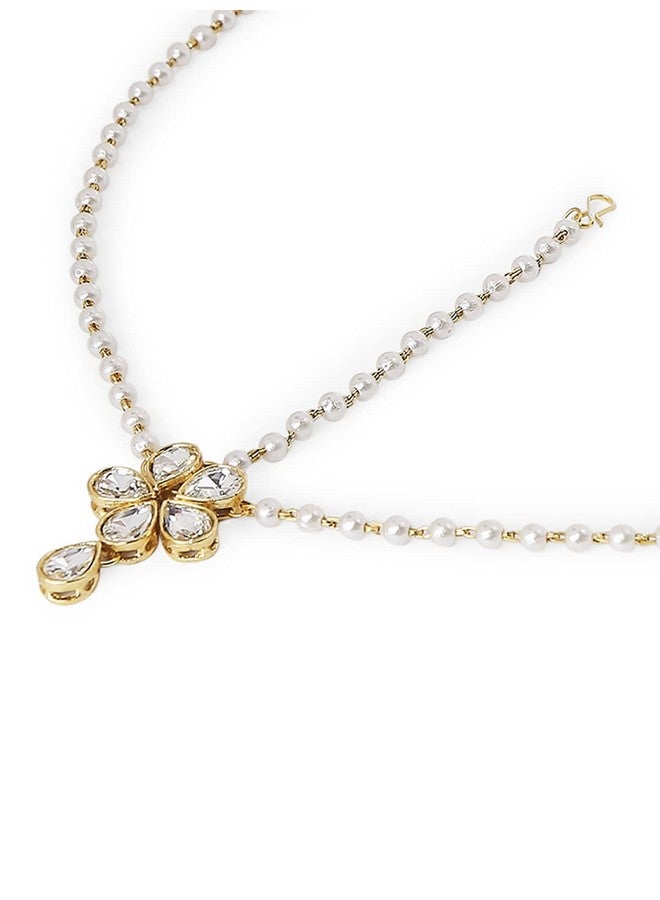 Oomph! OOMPH Jewellery Gold Kundan and Pearls Floral Traditional Maangtikka/Matha Patti/SheeshPhool For Women & Girls Stylish Latest (DDP2_AOR1) - Image 2