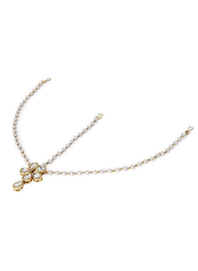 Oomph! OOMPH Jewellery Gold Kundan and Pearls Floral Traditional Maangtikka/Matha Patti/SheeshPhool For Women & Girls Stylish Latest (DDP2_AOR1) - Image 1