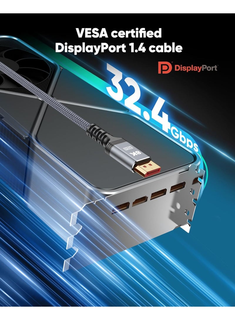 8K عرض منفذ كابل 1.4، كابل DP 2M، 2 حزمة، (8K @ 60Hz، 2K @ 240Hz، 4K @ 144Hz، 32.4Gbps)، منفذ الشاشة إلى منفذ الشاشة كابل (DP إلى كابل DP) متوافق مع الكمبيوتر المحمول شاشة ألعاب التلفزيون