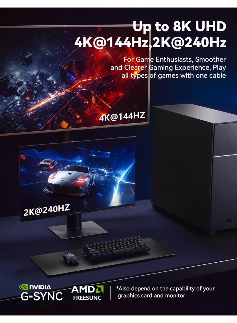 8K عرض منفذ كابل 1.4، كابل DP 2M، 2 حزمة، (8K @ 60Hz، 2K @ 240Hz، 4K @ 144Hz، 32.4Gbps)، منفذ الشاشة إلى منفذ الشاشة كابل (DP إلى كابل DP) متوافق مع الكمبيوتر المحمول شاشة ألعاب التلفزيون