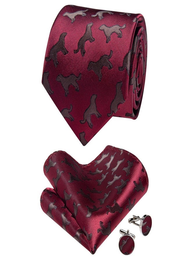 YourTies Mens Red Tie Silk Novelty Tie and Pocket Square Lapel Pin Set Animal Print Necktie for Prom Wedding Party - Image 2