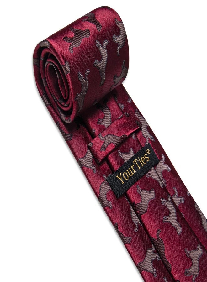 YourTies Mens Red Tie Silk Novelty Tie and Pocket Square Lapel Pin Set Animal Print Necktie for Prom Wedding Party - Image 3