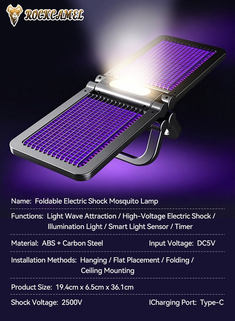 ROCKCAMEL UV Insect Trap Lamp, Electric Mosquito Zapper with Digital Display and Large Surface Panel, Foldable Wall Mounted Light, Quiet Operation Long Endurance, Suitable for Stores, Farms, Homes and Outdoor Areas - Image 4
