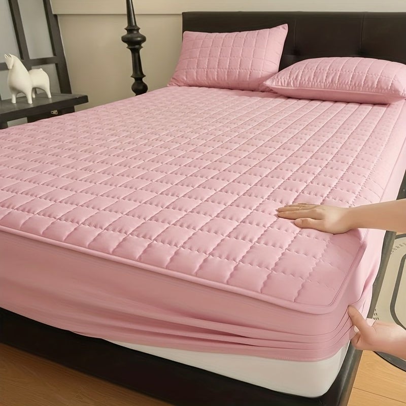 Pink Fitted Mattress Protector Sheet 62.99 by 78.74 Inch Full Coverage Bedding Cover Secure Fit Machine Washable For Twin Bed Home Use - Image 1
