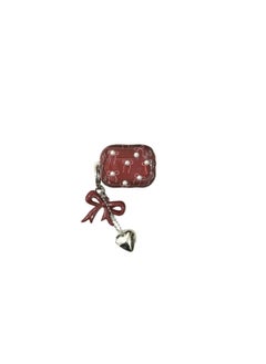 Wine Red Bow Airpods Pro4 Generation Headset Protective Cover For Apple Bluetooth Headset 3 Generation/Pro2-Color:Imd Burgundy Bow+pearls+pendants-Applicable Models:Airpods 3rd Generation
