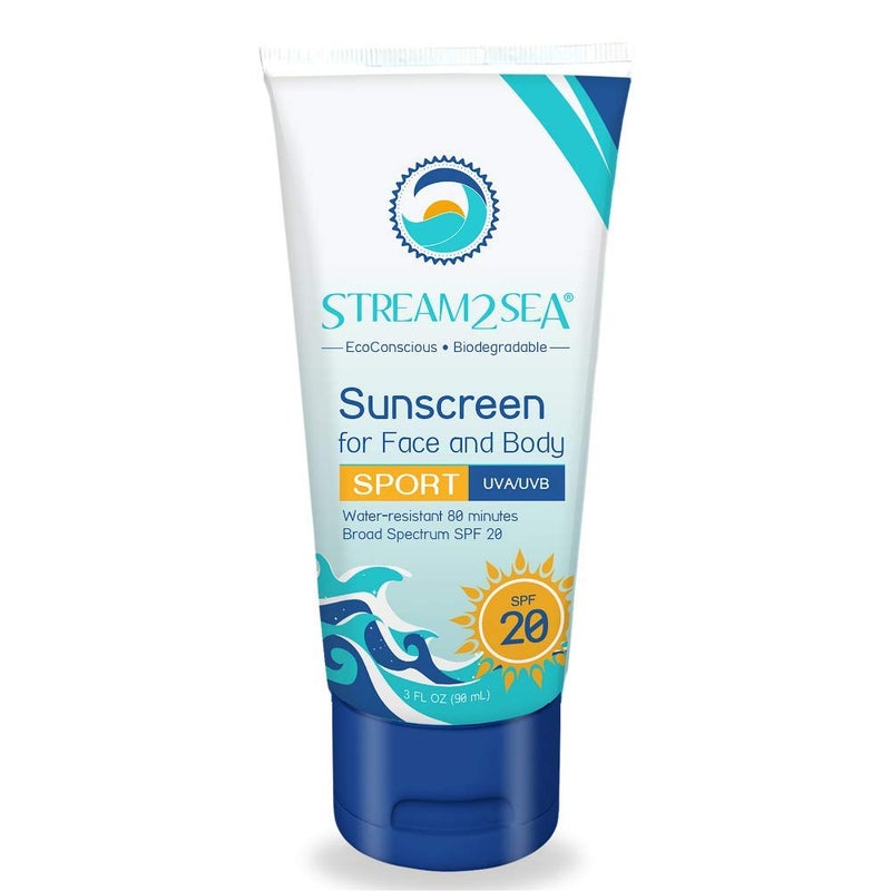 كريم واقي من الشمس معدني قابل للتحلل الحيوي SPF 20 من STREAM 2 SEA، واقي شمس آمن للشعاب المرجانية، 3 أونصة سائلة خالي من البارابين وغير دهني ومرطب لحماية الوجه والجسم من أشعة UVA و UVB