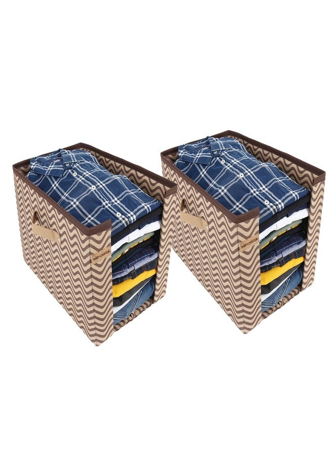 Shrey Creation Non Woven Shirt Stacker, Shirt Organizer Wardrobe Organizer- Beige Print- Pack of 2 - Image 1