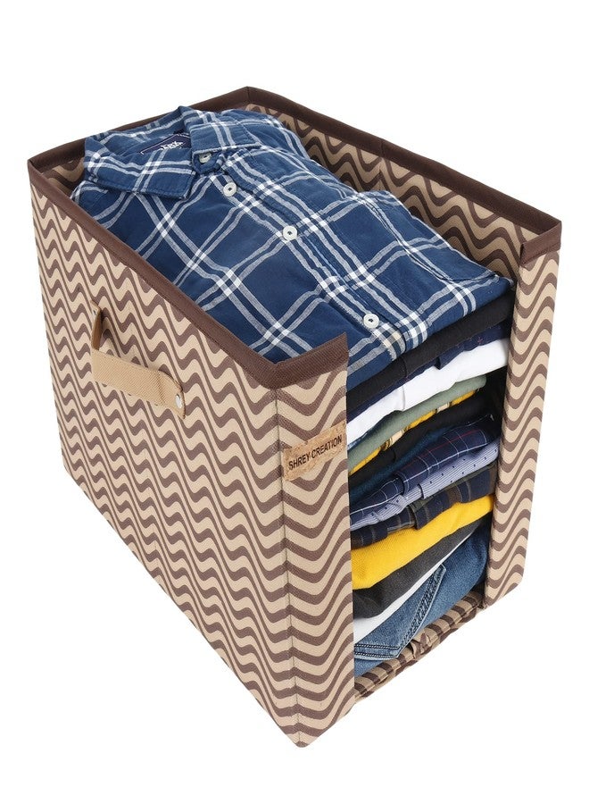 Shrey Creation Non Woven Shirt Stacker, Shirt Organizer Wardrobe Organizer- Beige Print- Pack of 2 - Image 2