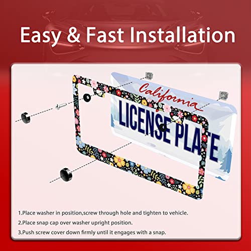 Omw2fyb Personalise Colorful Floral Flowers License Plate Frame License Plate Frames Car Universal Stainless Steel Accessories Cars Decor with 2 Holes and Screws Fits Standard US Vehicles Size 12.2 x 6 Inches - Image 5