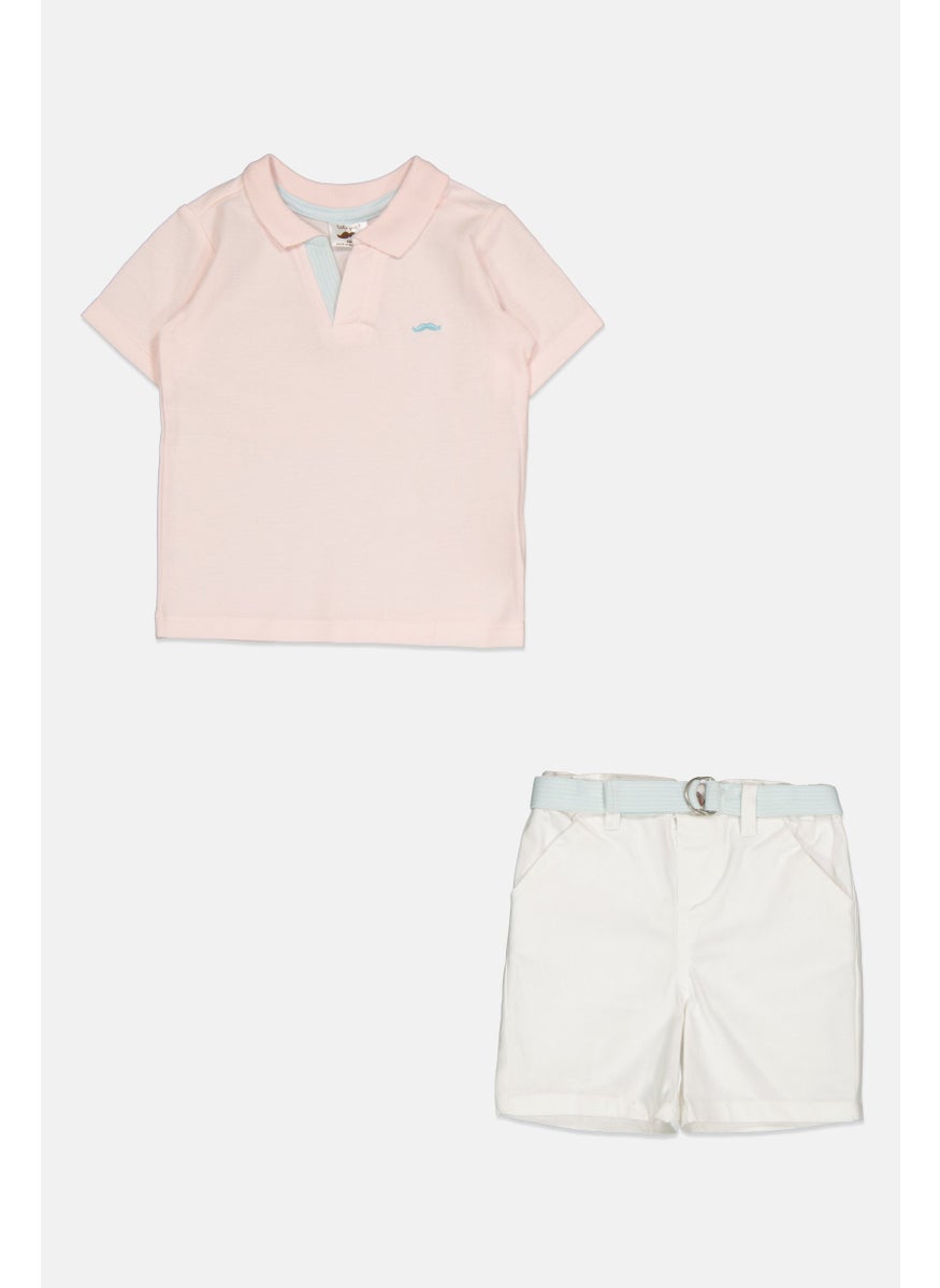 Little Gent Toddlers Boy 2 Piece Embroidered Logo Polo Shirt And Belted Shorts Set, Multicolor  - Image 1