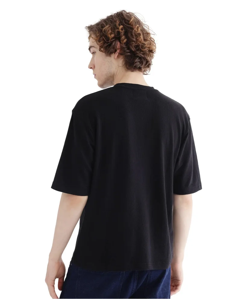 Rare Rabbit Men's Textured Crew Neck Tonal Hd Print T-Shirt
